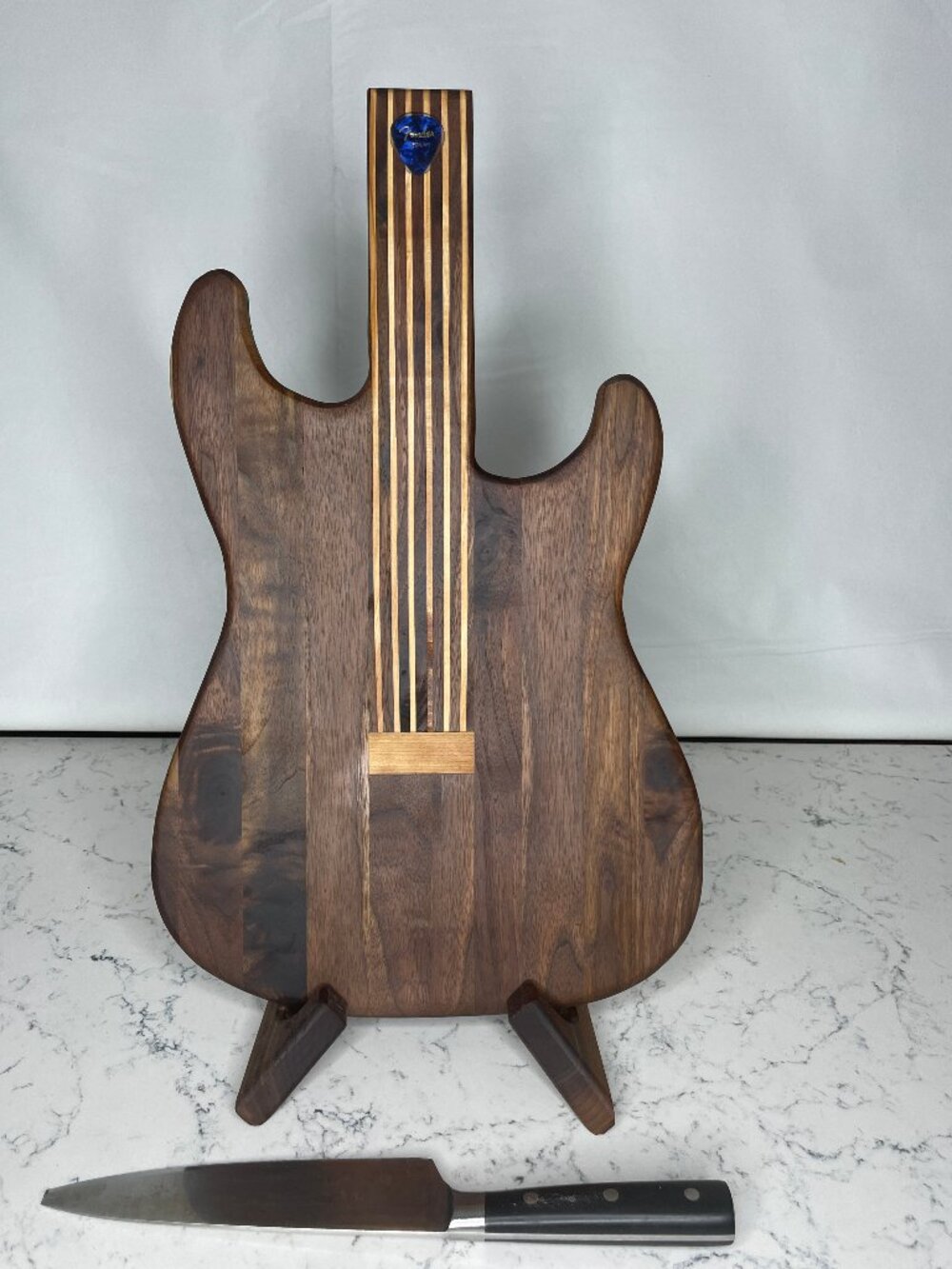 Guitar Shaped Black Walnut Cutting Board w/ Pick in Epoxy